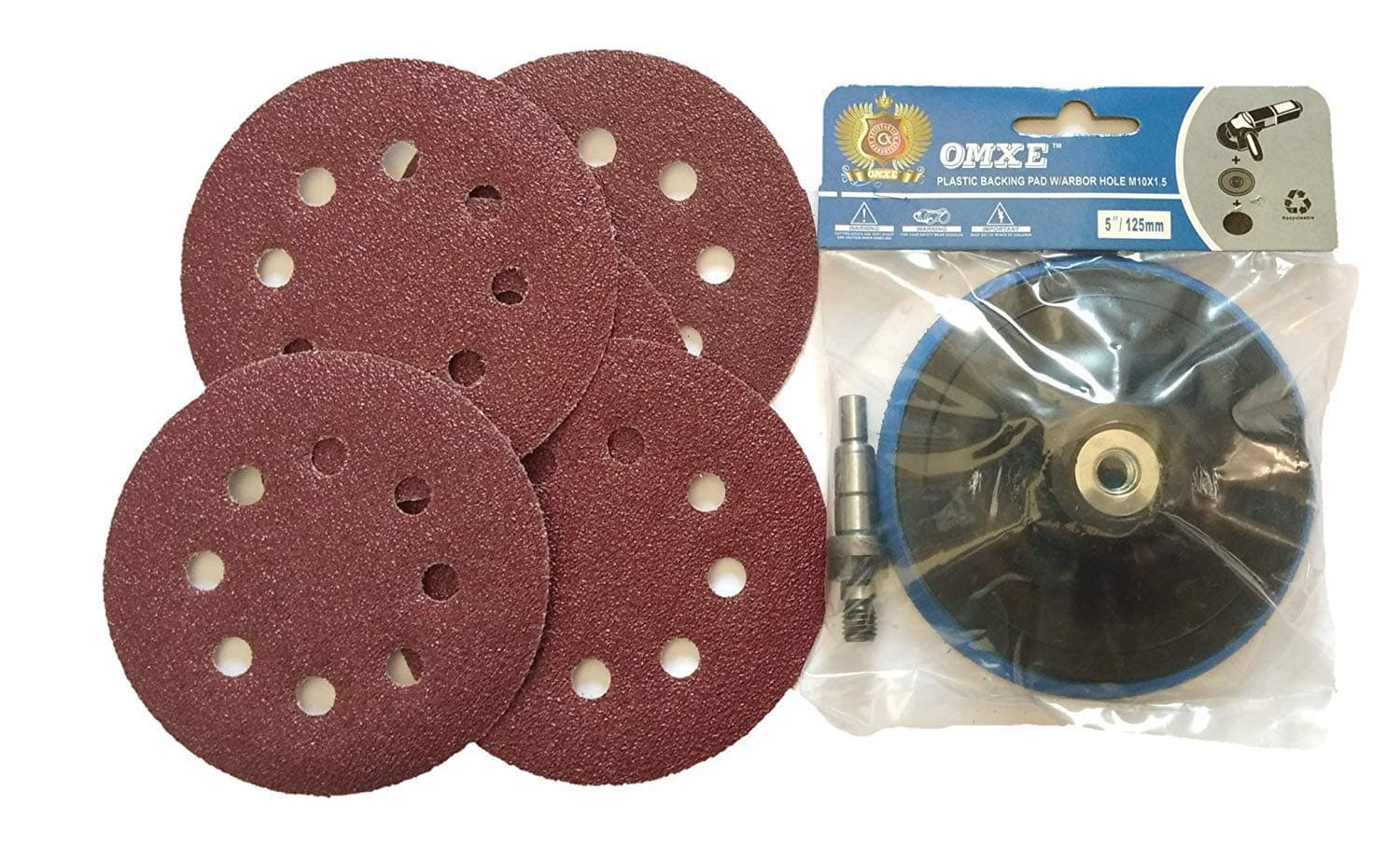OMEX Recycled Plastic Sanding Disc, 5-Inch with Lock Nut and 10 Pieces Sandpaper for Grinder/Drill