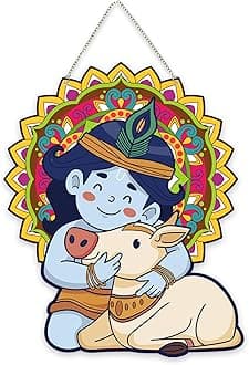 Artvibes Bal Krishna with Cow Wall And Door Hanging for Home Decoration | Religious Wall Art | Spiritual Decor Items | Wall Poster | Artwork| Stylish Modern Decor Item | Gift Items (WH_8604N)