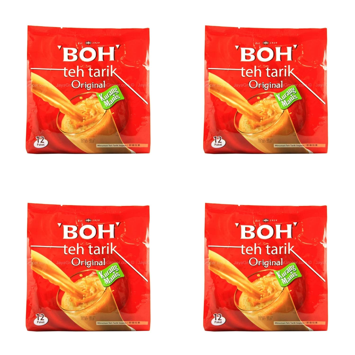 4 Pack BOH Instant Teh Tarik Milk Tea Original Less Sweet Imported from Malaysia Ametsus (4 x 12 Sachets)