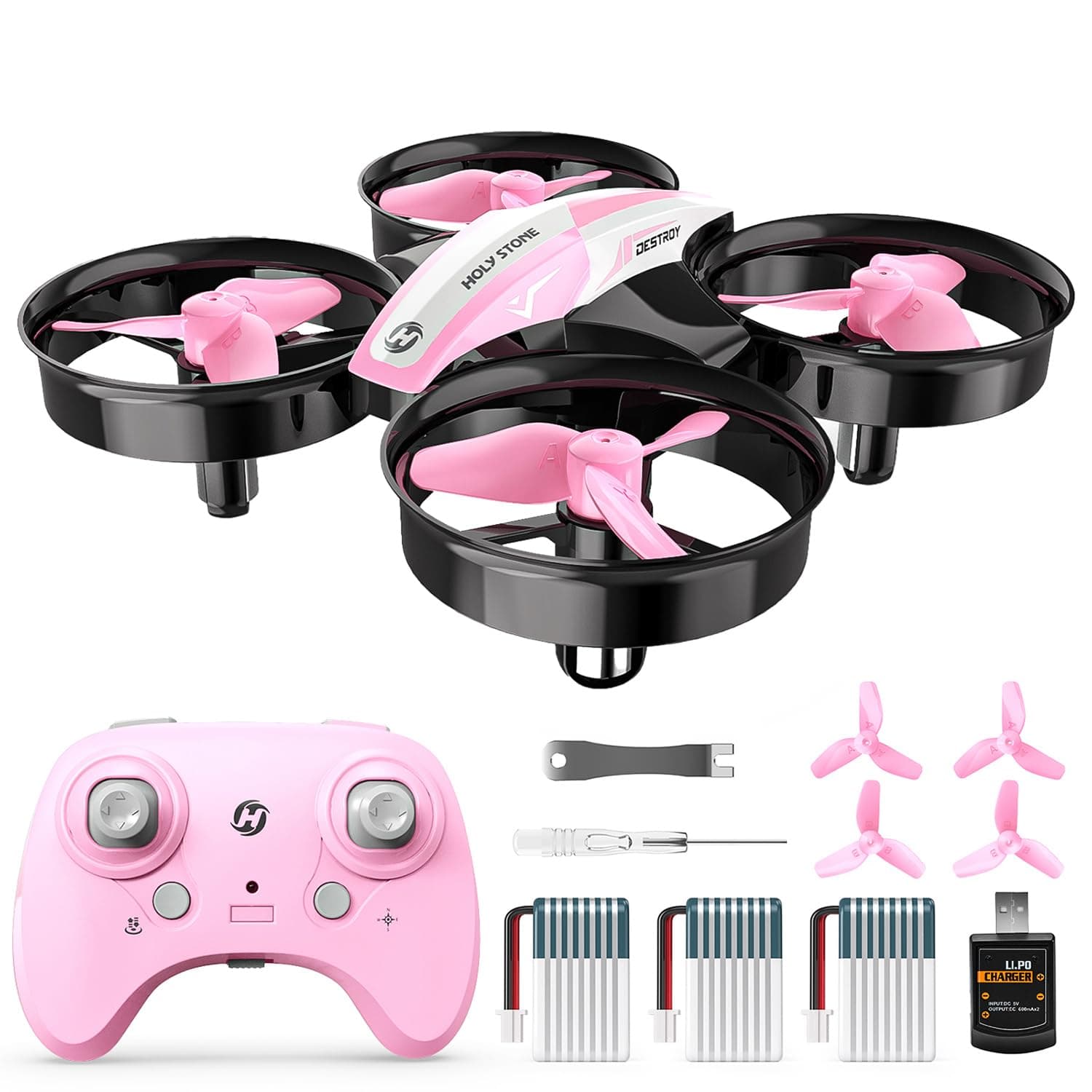 HS210 Mini Drone for Children and Beginners, RC Quadcopter Drones with Automatic Altitude Hold, 360° Rolls, Headloss Mode, One Key Start Gift Toy for Boys Girls, Pink, C0