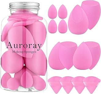 14 Pcs Make up Sponges Beauty Sponges Blender with 4 Pcs Powder Puff and 4 Pcs Mini Makeup Sponge for Foundation,Liquid,Powder,Concealer,Cream(Hot Pink)