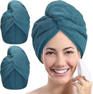 YoulerTex Microfibre Hair Towel Wrap: 2Pack Hair Turban Super Absorbent Rapid Drying Microfiber Towel for Women Curly Long Wet Plopping Hair Girls Head Towelling Large Anti-Frizz (Haze Blue)