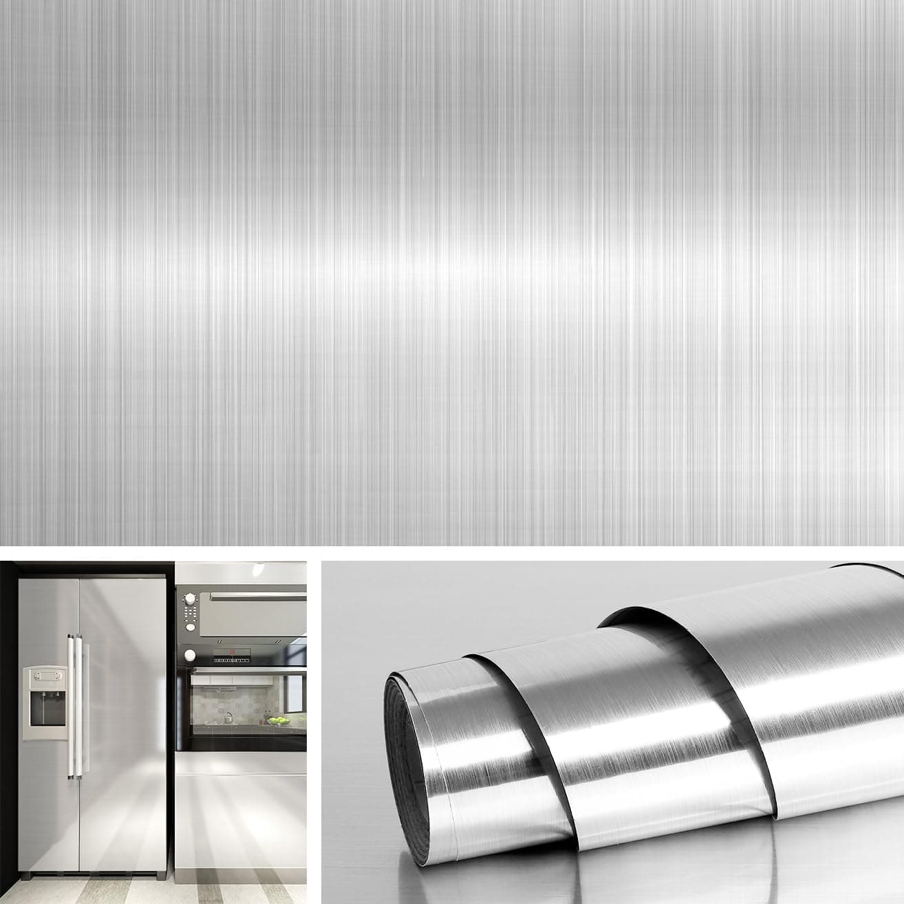Livelynine Brushed Nickel Peel and Stick Wallpaper Silver Stainless Steel Contact Paper for Appliances Dishwasher Fridge Refrigerator Wrap Cover Adhesive Decorative Vinyl Film 15.8x78.8 in
