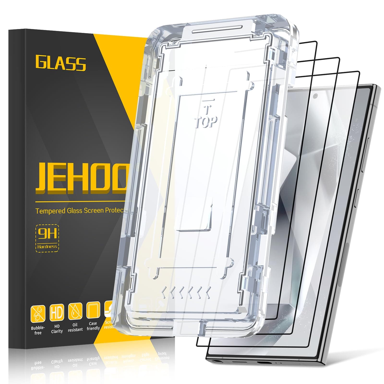 [3 Pack] for Samsung Galaxy S24 Ultra Screen Protector Tempered Glass [Auto Alignment Kit] [9H Hardness] HD Screen Protector, Bubble Free Clear, Case Friendly, Anti-Scratch