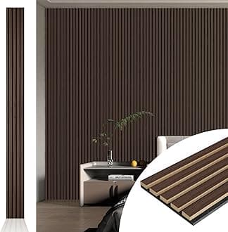 Art3d 4pcs-107 x 8in Slat Acoustic Panel for Wall and Ceiling, 3D Fluted Sound Absorbing Panel with Wood Finish, Dark Walnut