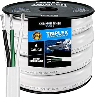 6/3 AWG UL 1426 (The Real Thing) Triplex Flat Marine Wire - Tinned Copper Boat Cable - 60 Feet - White PVC Jacket