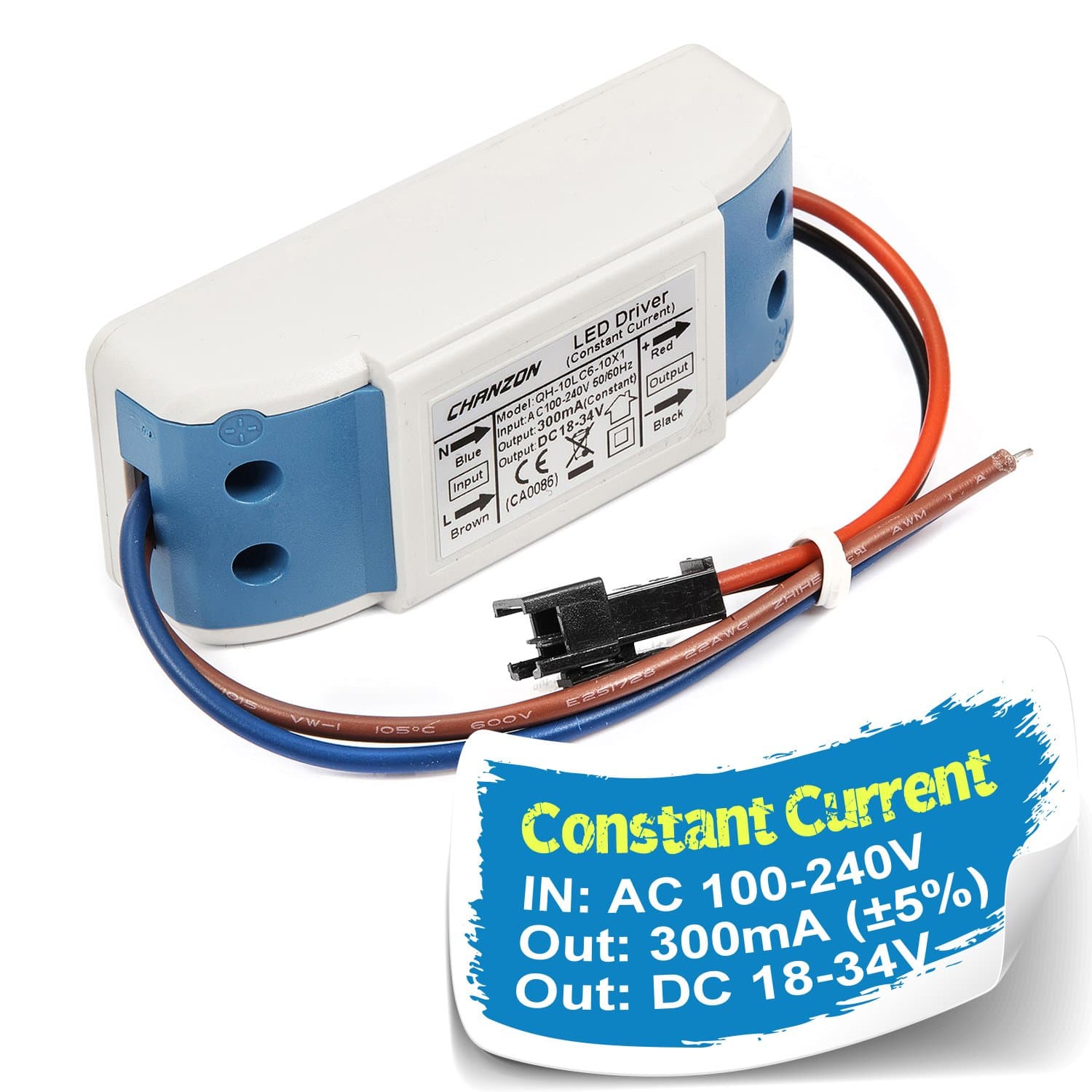 Chanzon LED Driver 300mA (Constant Current Output) 18V-34V (Input 85-277V AC-DC) (6-10) x1W 6W 7W 8W 9W 10W Power Supply 300 mA Lighting Transformer Drivers for High Power COB Chips (Plastic Case)