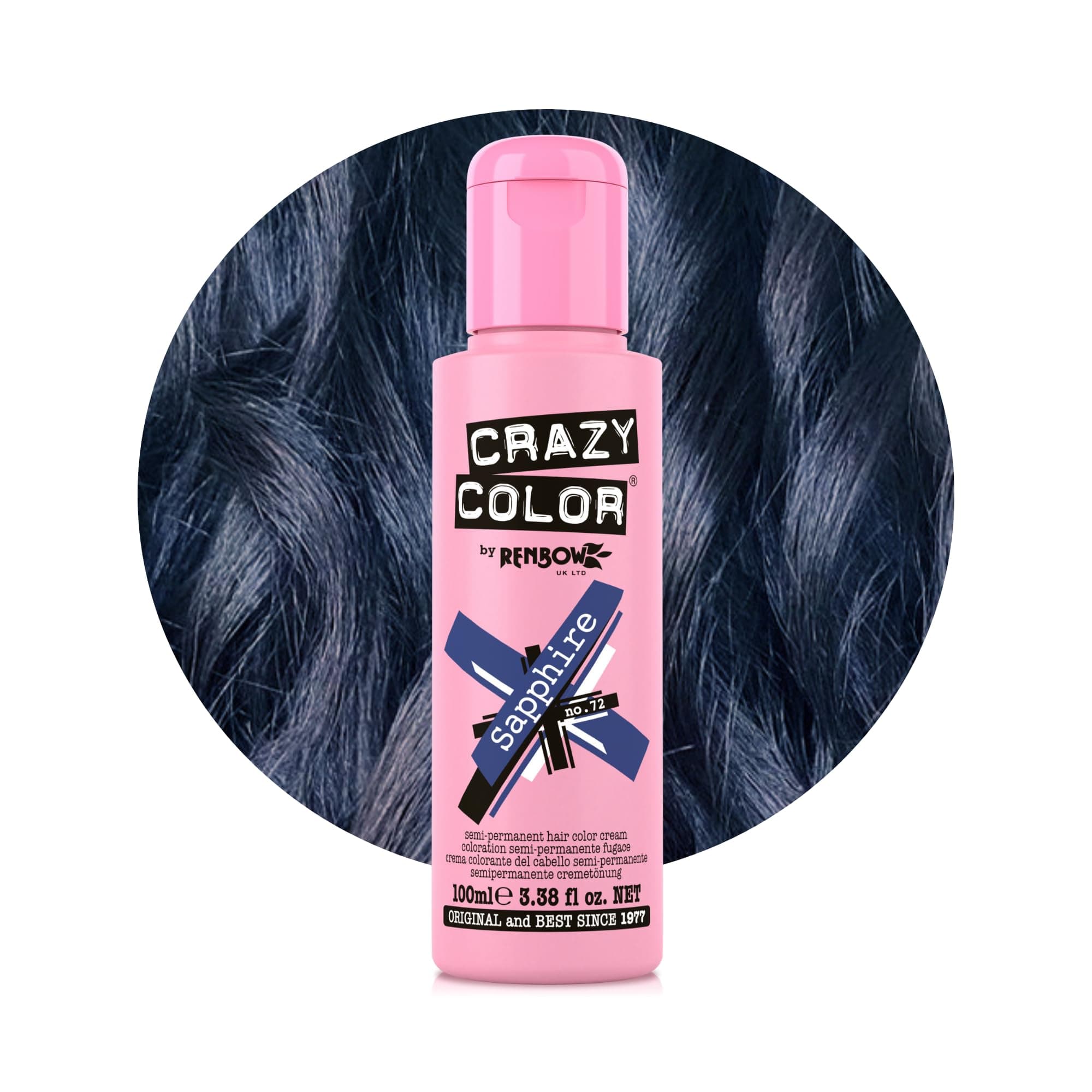 Crazy Color Metallic Sapphire Semi-Permanent Hair Dye. Highly Pigmented Deep Blue Conditioning & Oil Nourishing Vegan Formula | No Bleach or Ammonia | 100ml