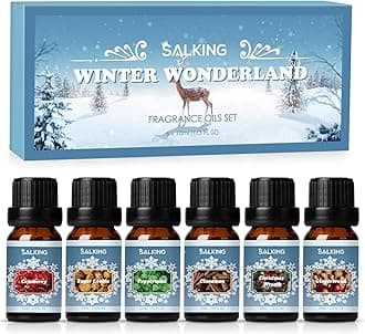 SALKING Winter Set of Scented Oils, Premium Fragrance Essential Oils Gift Set for Diffuser, Soap & Candle Making Scents - Cinnamon, Christmas Wreath, Sugar Cookie, Cranberry, Peppermint, Gingerbread