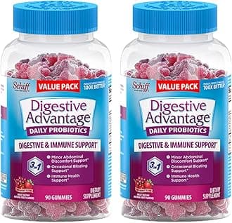 Daily Probiotic Gummies for Digestive & Gut Health for Men and Women, Superfruit Flavor, Red, 180 Count, Pack of 2