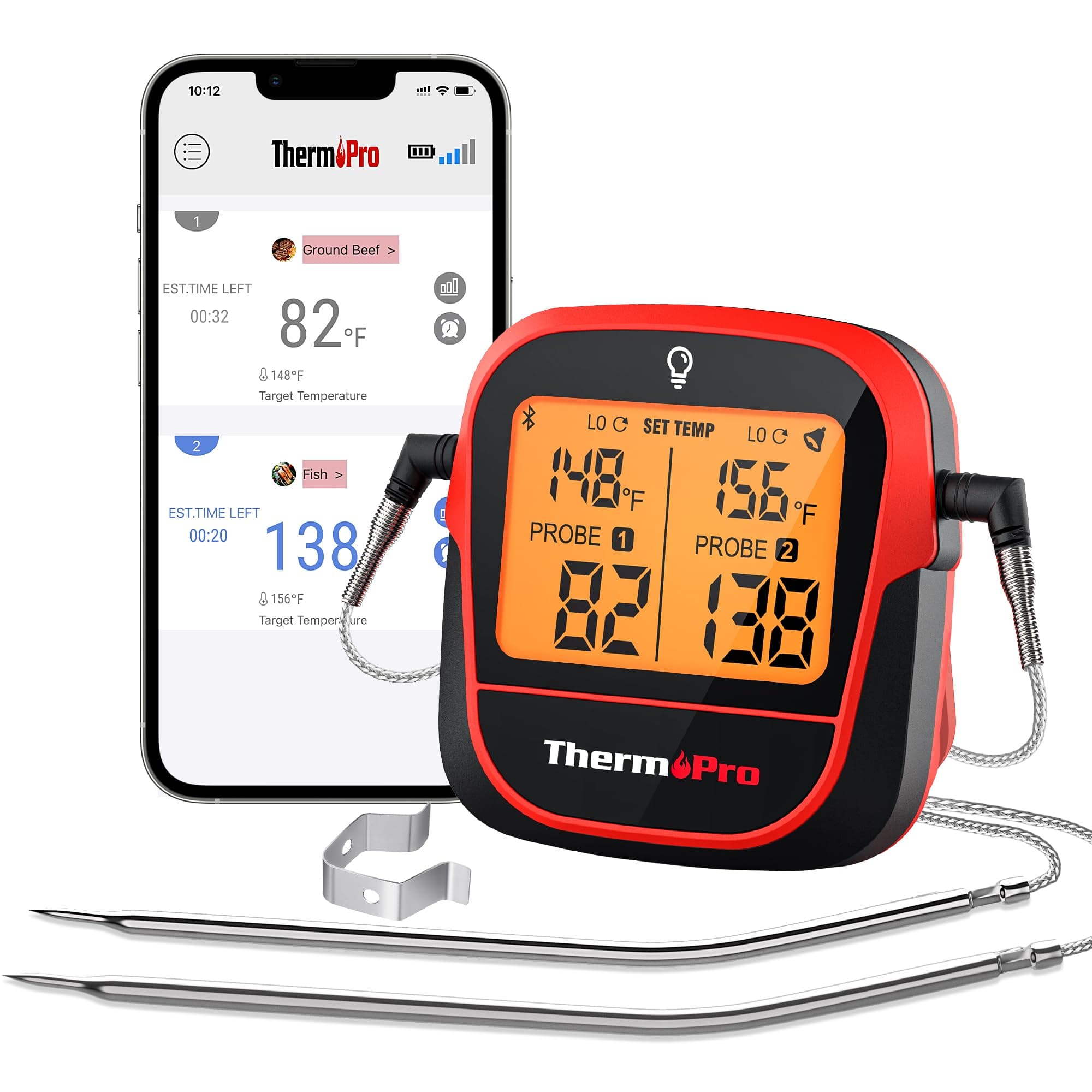 ThermoPro 450-ft Wireless Meat Thermometer Digital, Bluetooth Meat Thermometer Wireless for Meat Steak, Smoker Thermometer with Dual Meat Probe, Cooking Food Thermometer for Grilling and Smoking