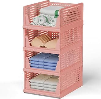 Stackable and Foldable Wardrobe, Foldable Shirt Storage Stacker, Collapsible Wardrobe, Mounted Closet Storage and Organisation System (3PCS, Foldable Stackable - Dark Pastel Pink)