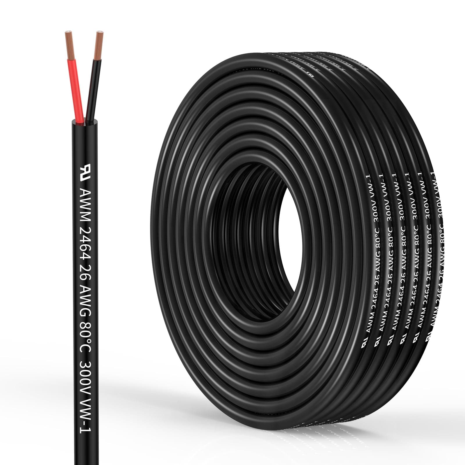 26 Gauge 2 Conductor Electrical Wire 26AWG Electrical Wire Stranded PVC Cord Oxygen-free copper Cable 32.8FT/10M Flexible Low Voltage LED Cable for LED Strips Lamps Lighting Automotive(26/2AWG-32.8FT)