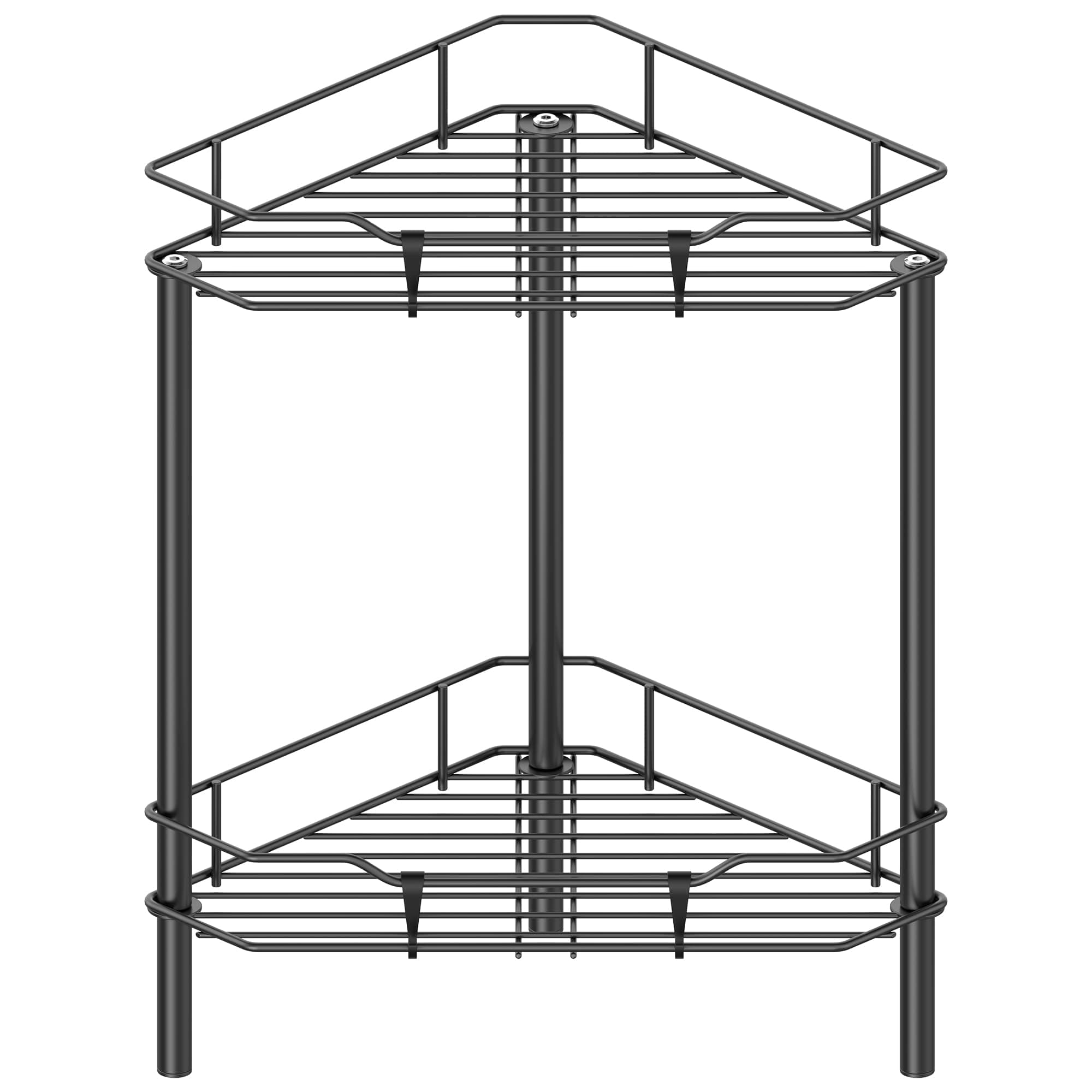 2 Tier Floor Standing Corner Shower Caddy Organizer Shelf with Hooks, Bathroom Shelves Stand Rack, Black