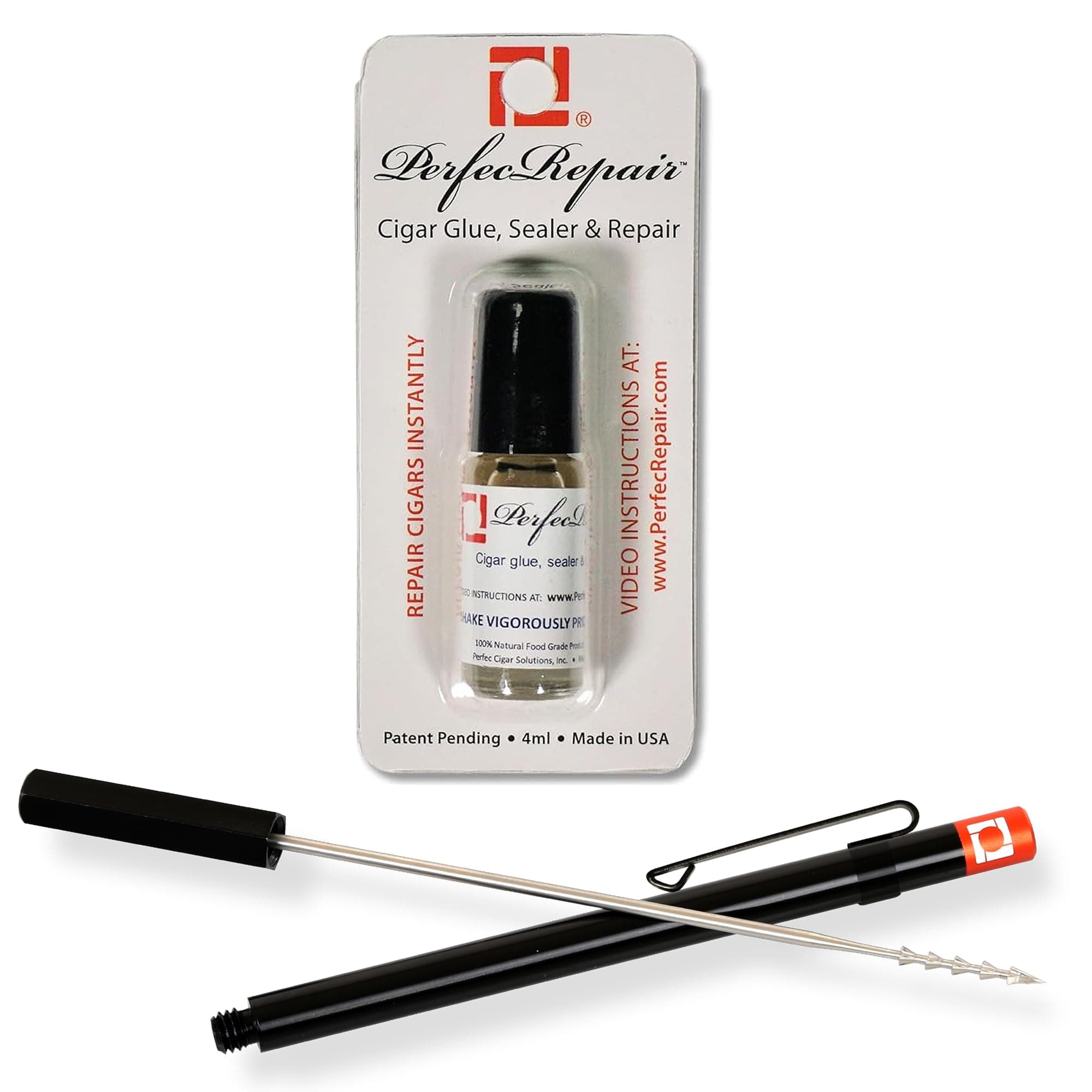 Perfec - PerfecDraw Patented Precision Cigar Draw Enhancer Tool and Nubber and PerfecRepair Cigar Repair Glue and Crack Sealer, Repair Damaged Cigar Wrappers, Compact and Portable 4ml Bottle Bundle