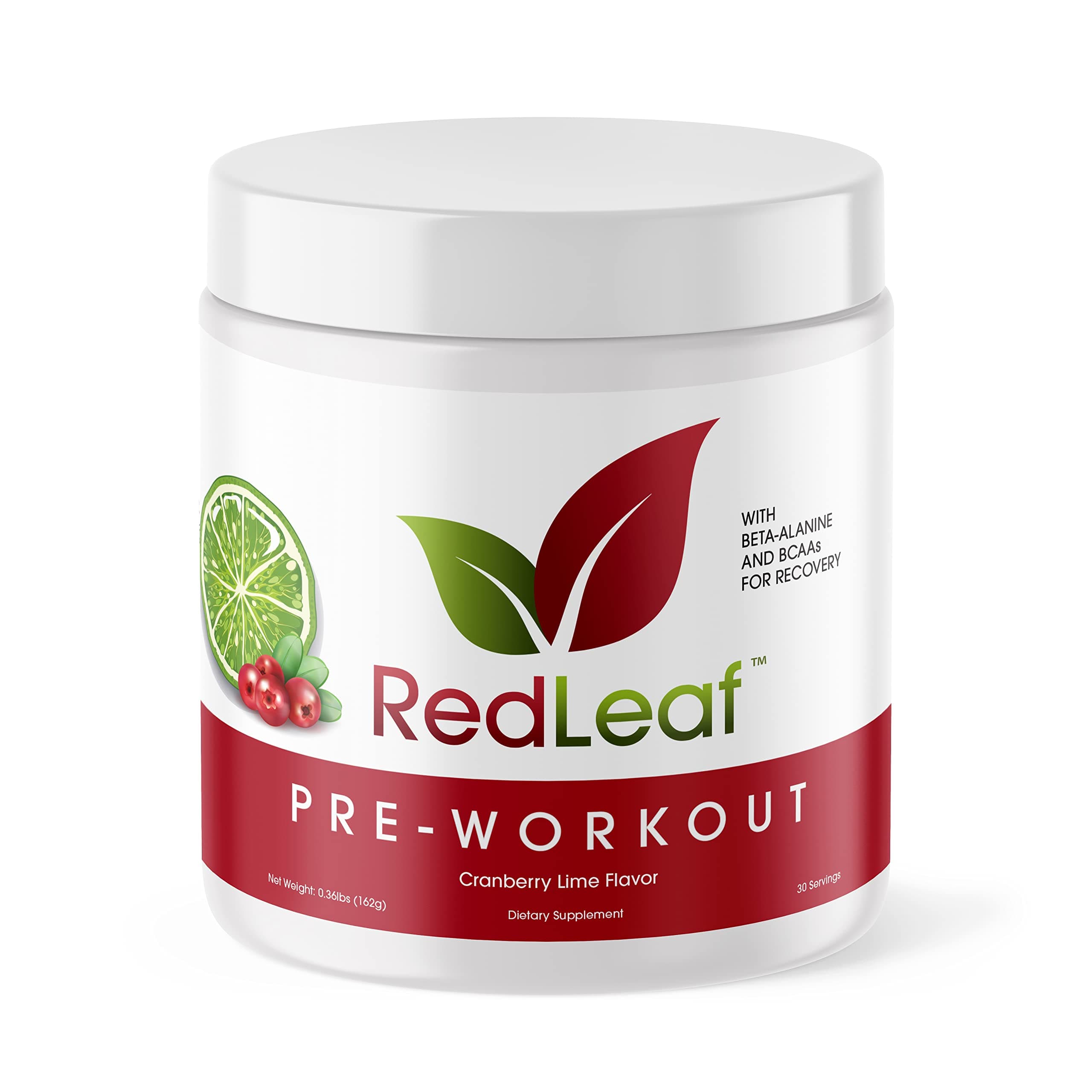 Pre Workout Energizer Powder, BCAA's, Beta-Alanine, Amino Acids and Green Tea for Immune Support and Preworkout Energy, Natural Cranberry Lime Flavor - 30 Servings