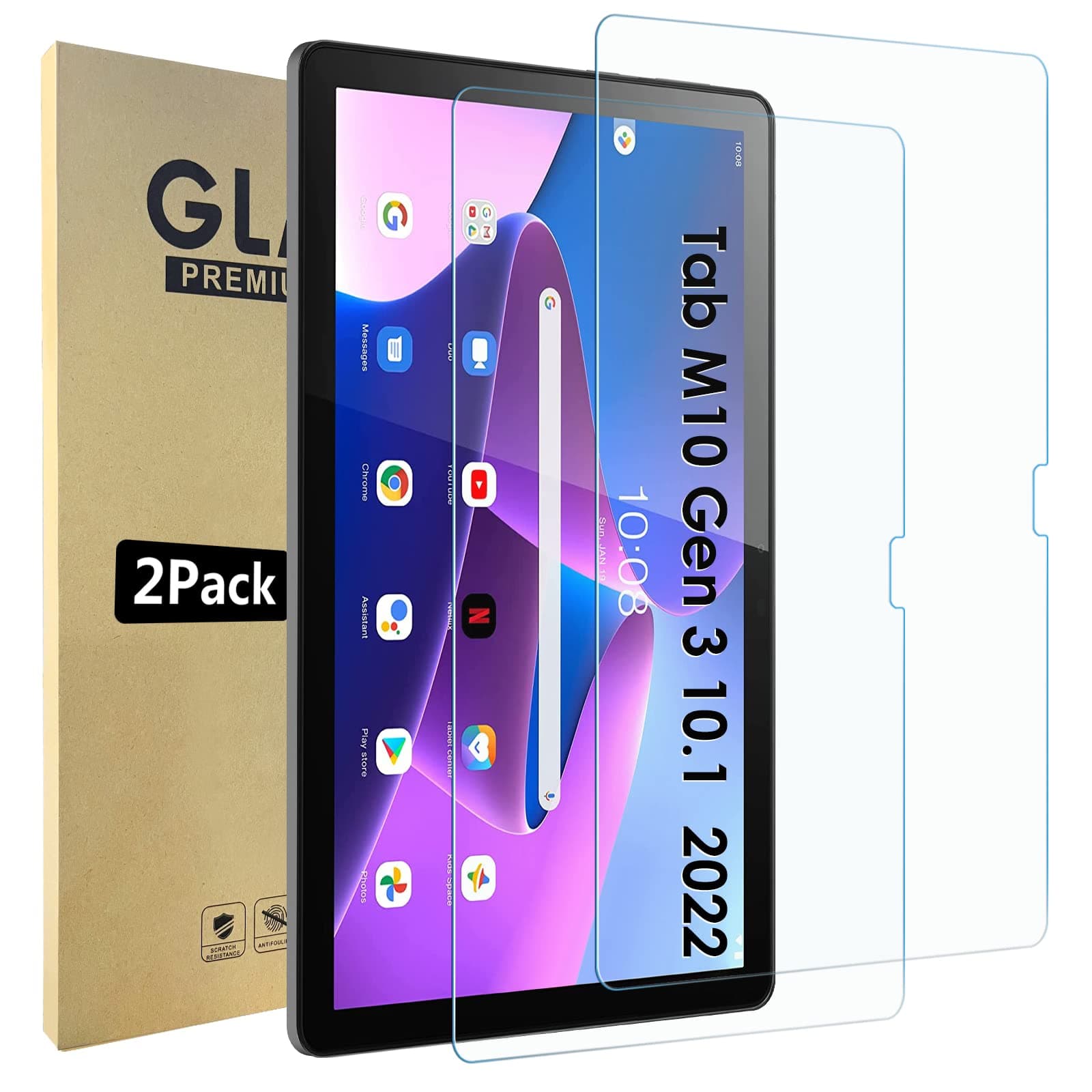 2 Pack Screen Protector Compatible for Lenovo Tab M10 3rd Gen 10.1" TB-328FU/328XU, Tempered Glass Film HD Clear Scratch-Resistant, Support Pencil and Face ID, 9H Protector with Install Tools