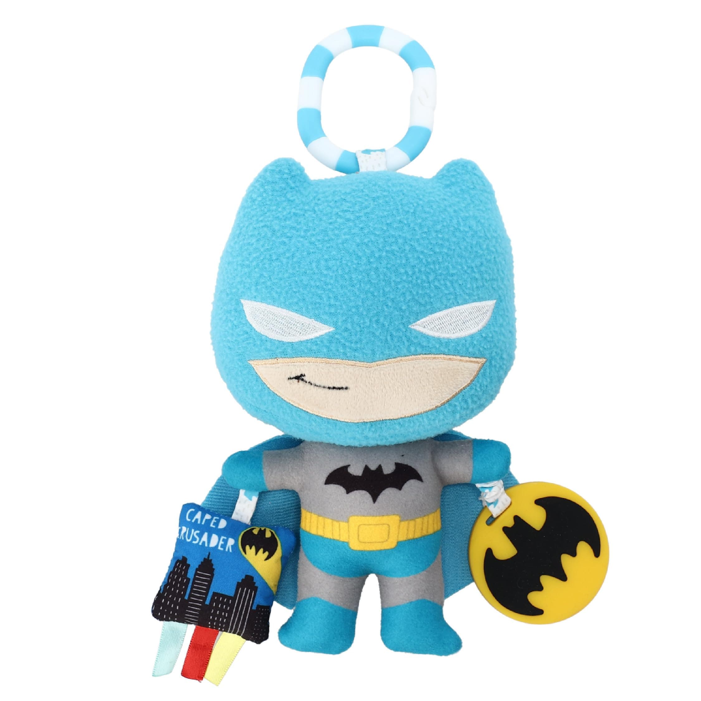 Kids Preferred DC Comics The Batman Multi Sensory Activity Toy with Teethers, Crinkle Textures, and Clip for On The Go Fun for Infant and Baby Boys and Girls, Medium
