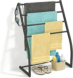 Honiter Towel Drying Rack for Bathroom, Free Standing Towel Rack, 4 Tier Wide Towel Dryer Rack, Pool Towel Racks Outdoor, Blanket Ladder Holder, Metal Towel Bar Stand for Oversized Bath Towel