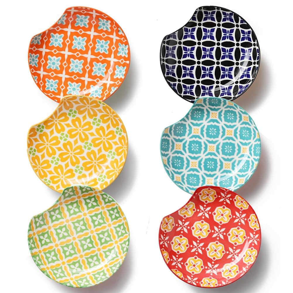 Ceramic Spoon Rest, Spoon Holder for Kitchen Counter, Utensil Rest Holder for Stove Top, Ladle, Spatula, Set of 6, Dishwasher Safe, 4.5 inch, Vibrant Color