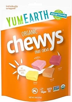 YumEarth Organic Fruit Chews - Fruit Flavored Candy Chews, No Dye, Allergy Friendly, Gluten Free, Non-GMO, Vegan Candy with No Artificial Dyes, 5 Ounce