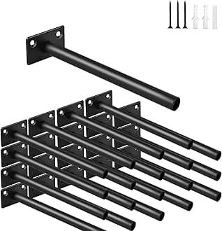 20 Pcs 6" Black Steel Floating Shelf Bracket Blind Shelf Supports - Hidden Brackets for Floating Wood Shelves - Concealed Blind Shelf Support – Screws and Wall Plugs Included