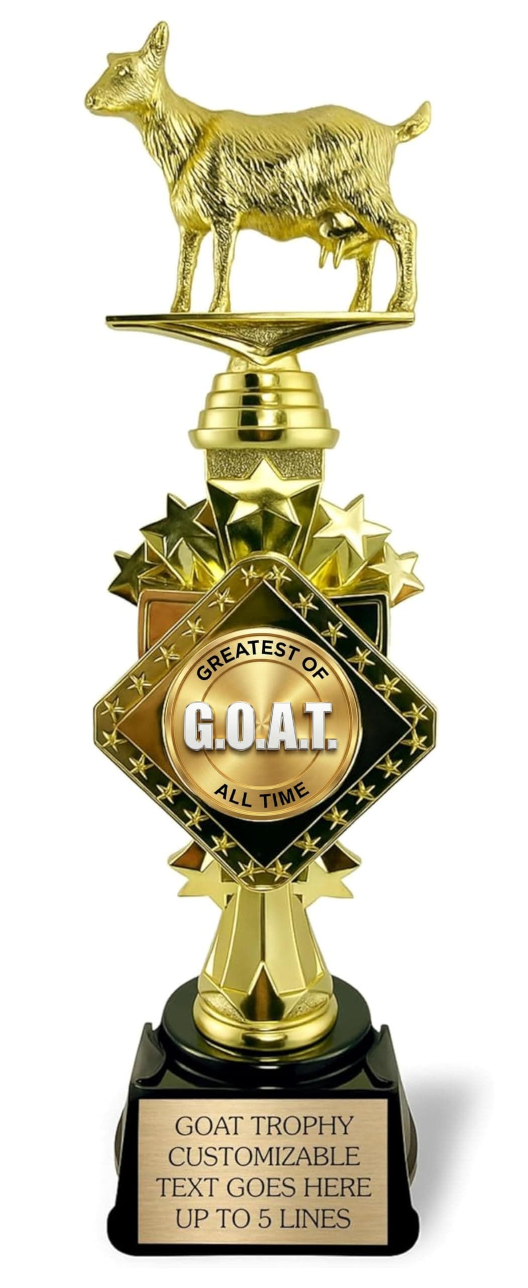 13” Large Goat Trophy Customizable Award with Engraving on Personalized Plate, Funny Goat Office Awards, “Greatest of All Time” for Champion, Mom, Dad, Co-Worker, Boss, Fantasy Football Winner Gift