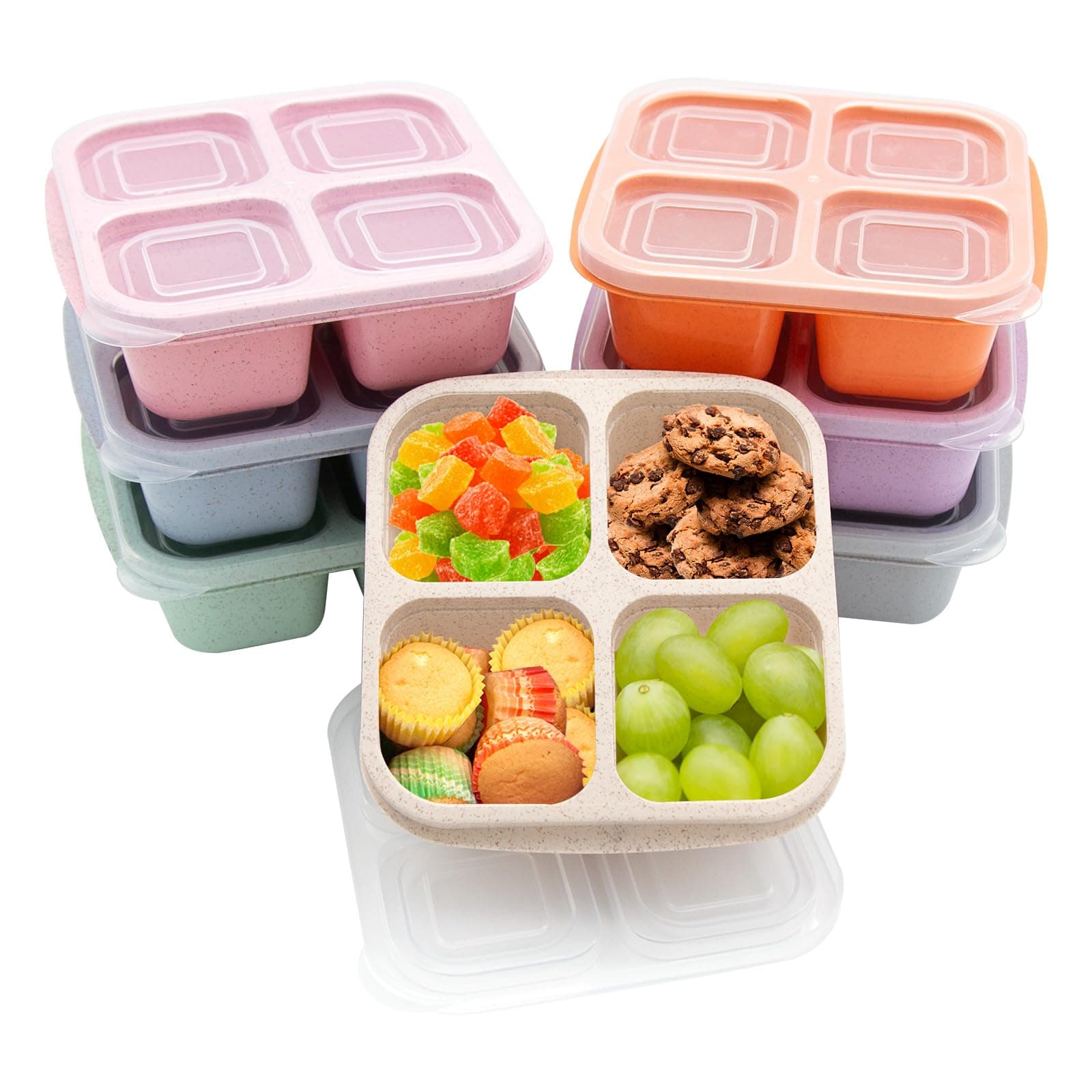 7 Pack Bento Lunch Box ，4 Compartment Snack Containers，Divided Meal Prep Lunch Containers, Kids/Toddle/Adults,Food Storage for School, Work and Travel