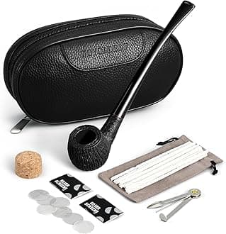Joyoldelf Smoking Pipe Set, Briar Tobacco Pipe with Sandblasted Finish, Premium Handmade Wooden Tobacco Pipe with Leather Bag and Smoking Accessories for Pipe Enthusiasts and Beginners