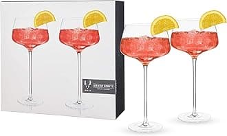 ViskiRaye Angled Stemmed Amaro & Aperol Spritz Glasses Set of 2 - Premium Crystal Clear Cocktail Glasses Drink Gift Set - 16oz