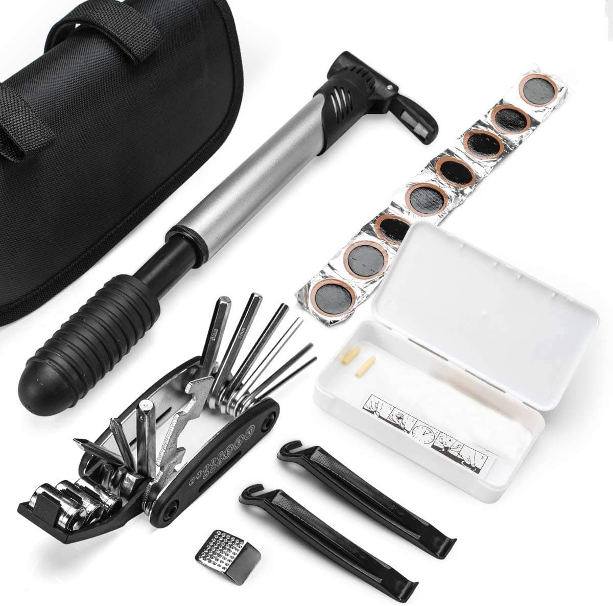 Amorly 16 in 1 Multi-Function Bike Bicycle Repair Tool Kit Set, Cycling Mechanic Repair Tool Storage Bag, Fit All Bike Outdoor Cycling Household Repairing