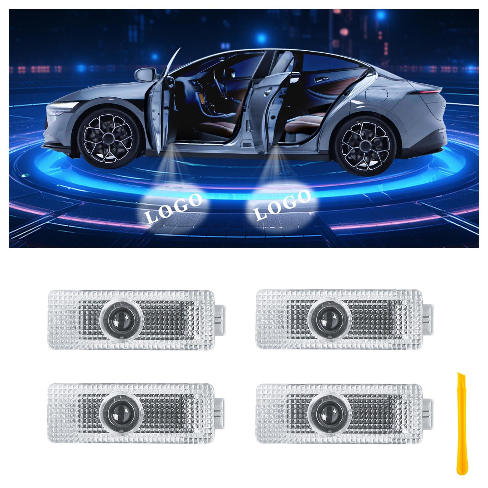 Car Door Lights Logo Projector Puddle Lights Compatible with 3 4 5 7 X1 X4 X5 E70 E71 E72 F30 Series Accessories, No Fade 4K-HD Car Welcome Lights(4 Pack)