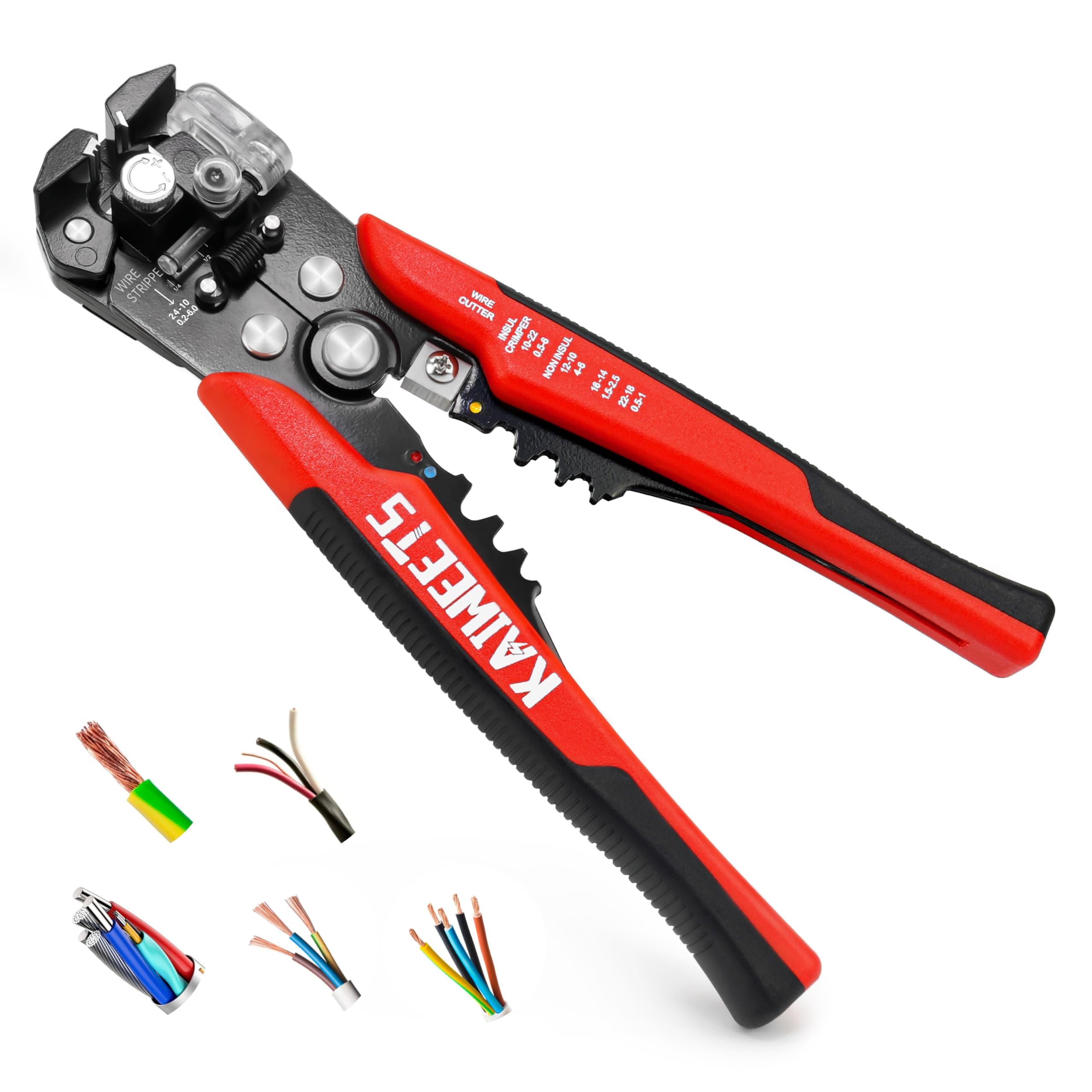 KAIWEETS Self Adjusting Wire Stripper - 3 in 1 Heavy Duty Automatic Wire Stripping Tool | 10-24 AWG Wire Cutter for Electrical Cable Cutting, Crimping Tool