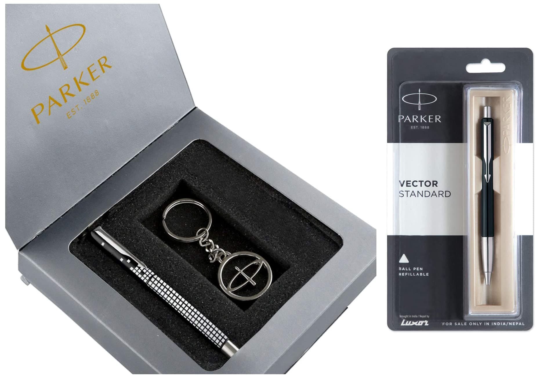 Parker Vector Roller Ball Pen with Free Key Chain Vector Standard Chrome Trim Ball Pen (Ink - Black)