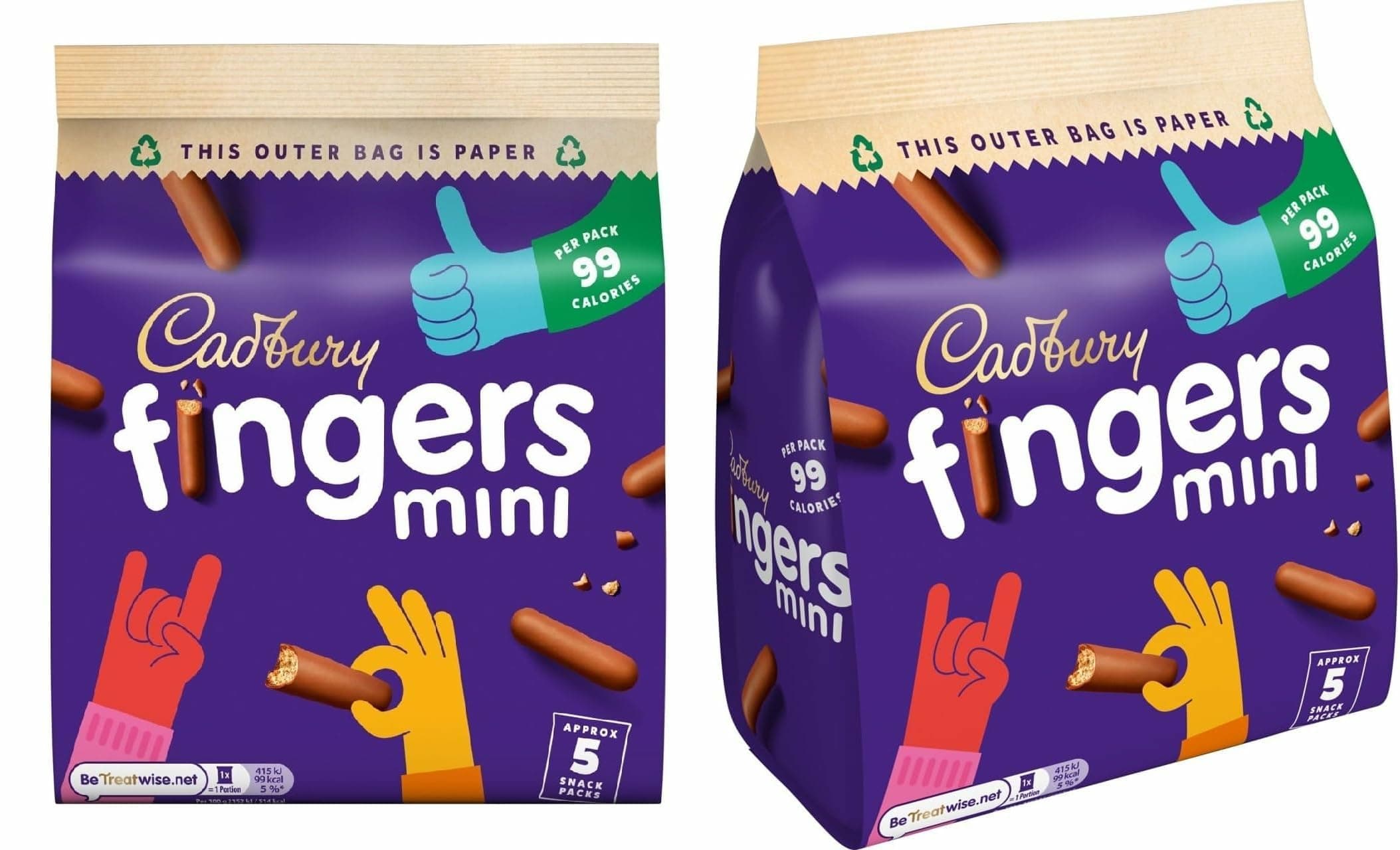 Mini Fingers Chocolate Biscuits, 5 Snack Packs per Bag, Individually Wrapped for Freshness, Eco-Friendly Paper Packaging, Pack of 2