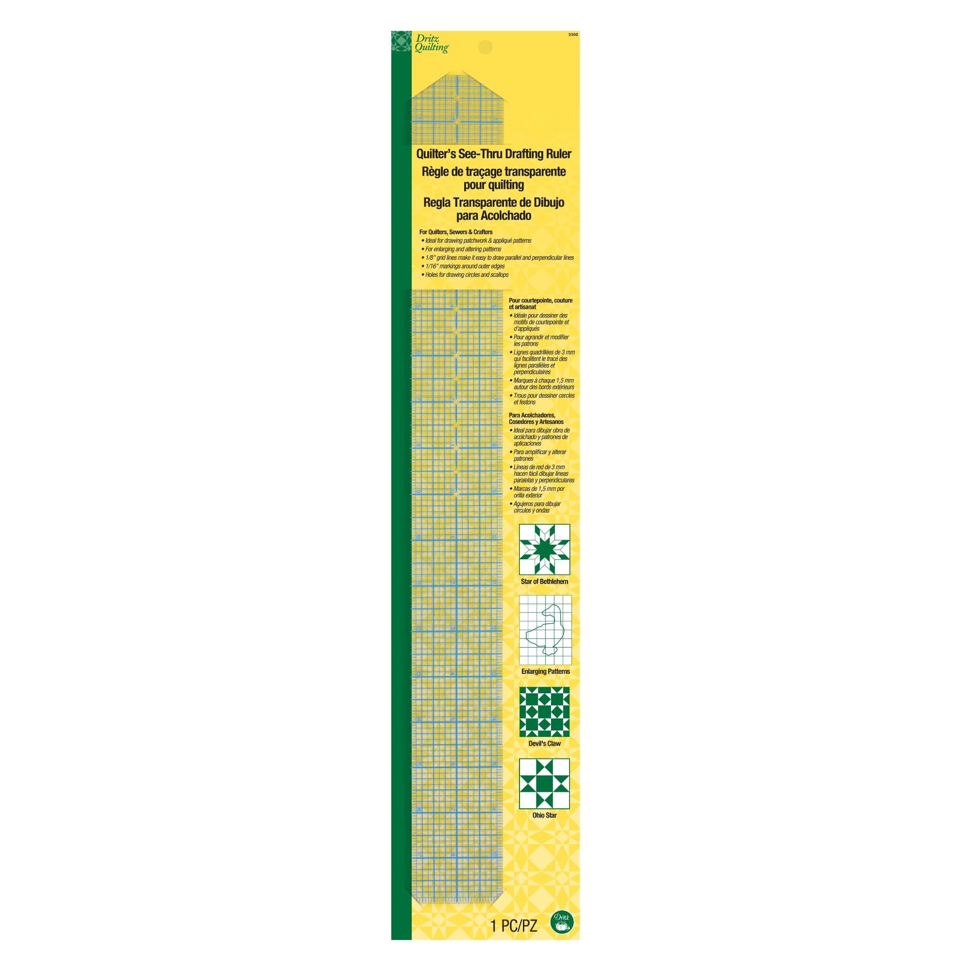 Dritz 3300 Quilter's See-Thru Drafting Ruler, 2 x 18-Inch