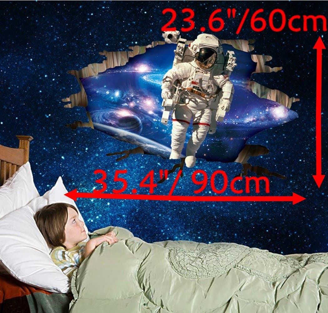 U-Shark Large Blue Sky 3D Self-Adhesive Removable Break Through The Wall Vinyl Wall Sticker/Mural Art Decals Decorator (9264 Astronaut (23.6" X 35.4"/ 60cm x 90cm))