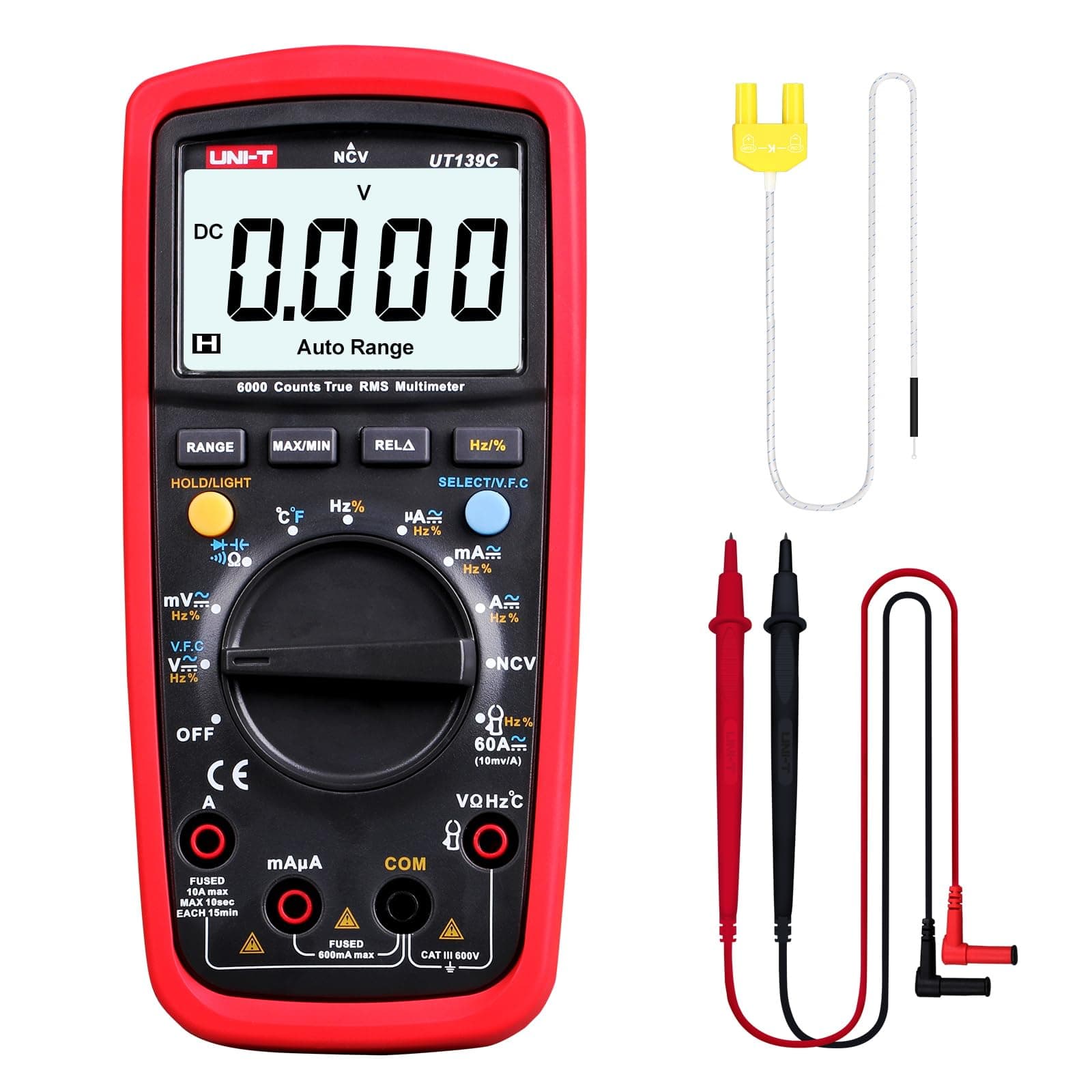 Digital Multimeter Tester UT139C, Voltage Meter Tester Capacitance Meter Frequency TRMS 6000 Counts Auto/Manual Ranging
