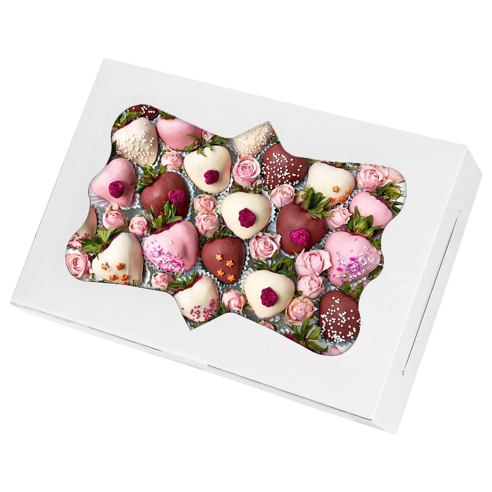 TOMNK 36pcs Bakery Boxes, 12x8x2.5 Inches Bakery Boxes with Window, Cookie Boxes Dessert Boxes with Window Pastry Boxes Cajas Para Postres for Chocolate Covered Strawberries, Cookies, Muffins, Donuts