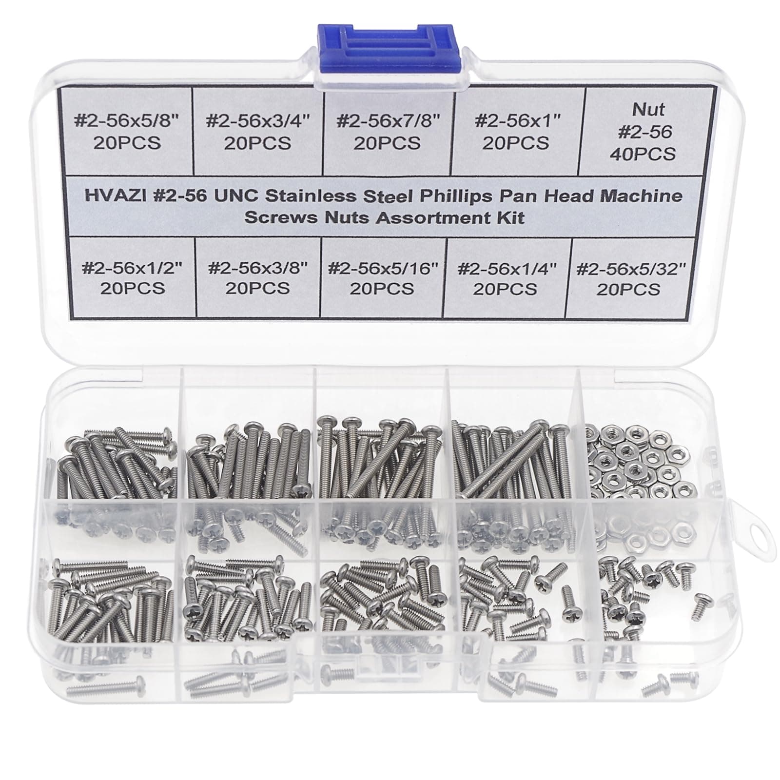 #2-56 UNC Stainless Steel Phillips Pan Head Machine Screws Nuts Assortment Kit