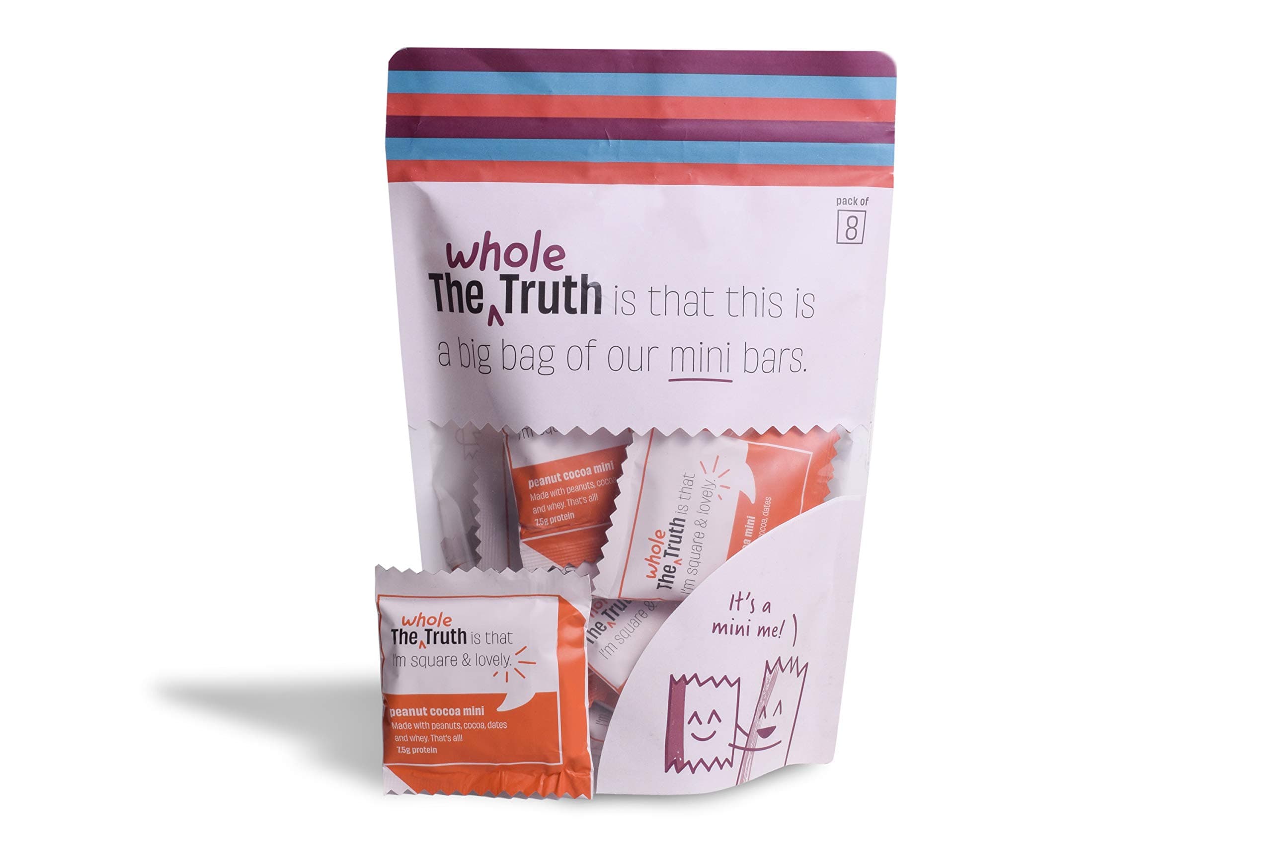 The Whole Truth - Protein Bars Mini | Peanut Cocoa | Pack of 8 x 27g each | No Added Sugar | No Preservatives | No Artificial Sweeteners | No Gluten or Soy | All Natural Ingredients