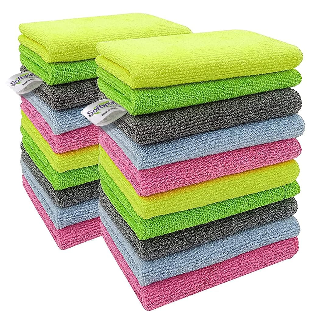 SOFTSPUN Microfiber Export Rejected Cloths, Going Cheap! 15 Pcs, 30x30cm 340GSM, Lint & Streak-Free Multi-Purpose Automotive Towels for Bike, Glass Polishing, Washing & Detailing