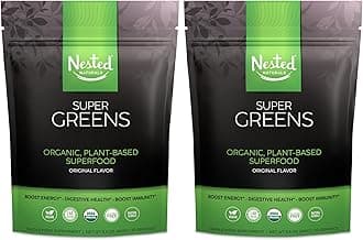Super Greens Daily Greens Superfood Powder - Certified USDA Organic Green Powder w/20+ Whole Foods, Spirulina Powder, Wheat Grass - Probiotics, Fiber & Enzymes - Original Refill 2-Pack, 60 Servings