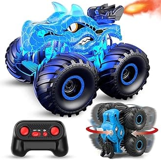 Remote Control Car, 2.4GHz Monster Trucks for Boys Girls with Light, Sound & Spray, Dinosaur Toys Gift for Kids 3 4 5 6 7 8, All Terrain RC Cars for Toddlers with 2 Batteries