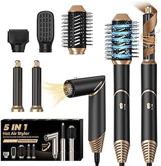 UKLISS 5 in 1 Magic Air Styler Hair Dryer Brush with Air Curlers Volumizier Blow Dryer Brush Multi-use Hair Styler for Hair Curling Straightening Detangling Airbrush Multistyler Women Gifts, Black