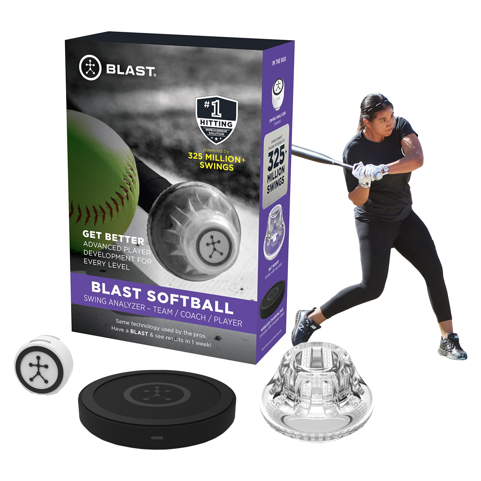 Blast Motion Softball Swing Analyzer - Improve Your Swing at Every Level - Batting Trainer - Real-time Feedback, Swing Metrics, Video Capture Highlights, Track Performance (GEN3 Sensor)