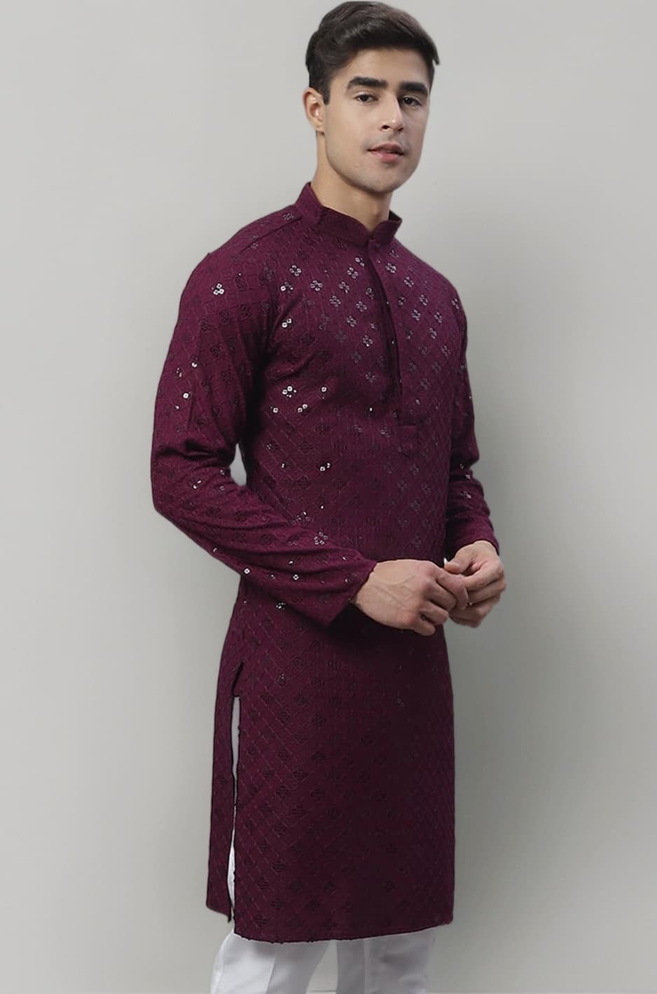 Jompers Men's Chikankari Embroidered and Sequence Kurtas Only