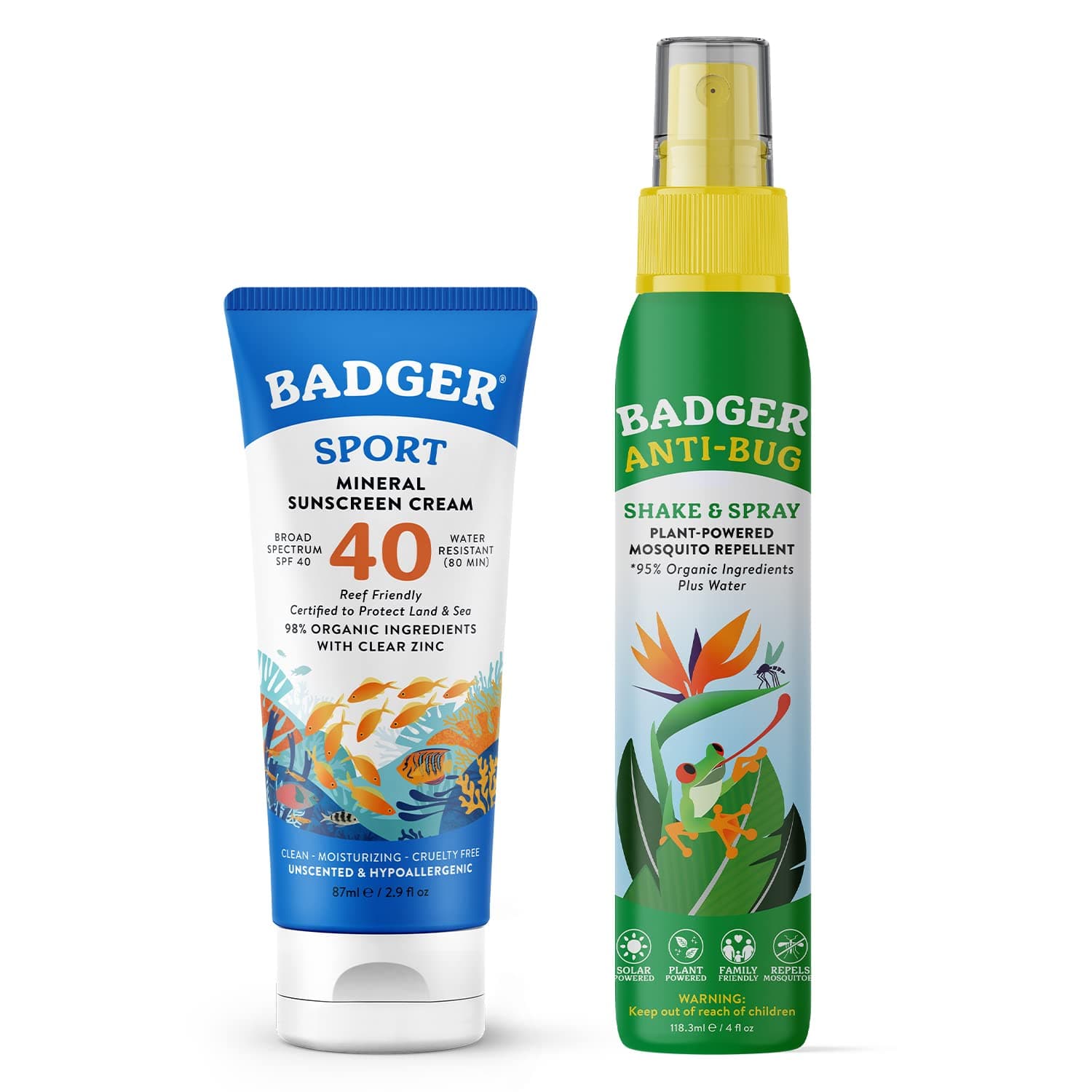 Mineral Sunscreen & Bug Spray Combo - SPF 40 Reef Safe Sport Sunscreen w/Zinc Oxide & DEET-Free Natural Insect Repellent
