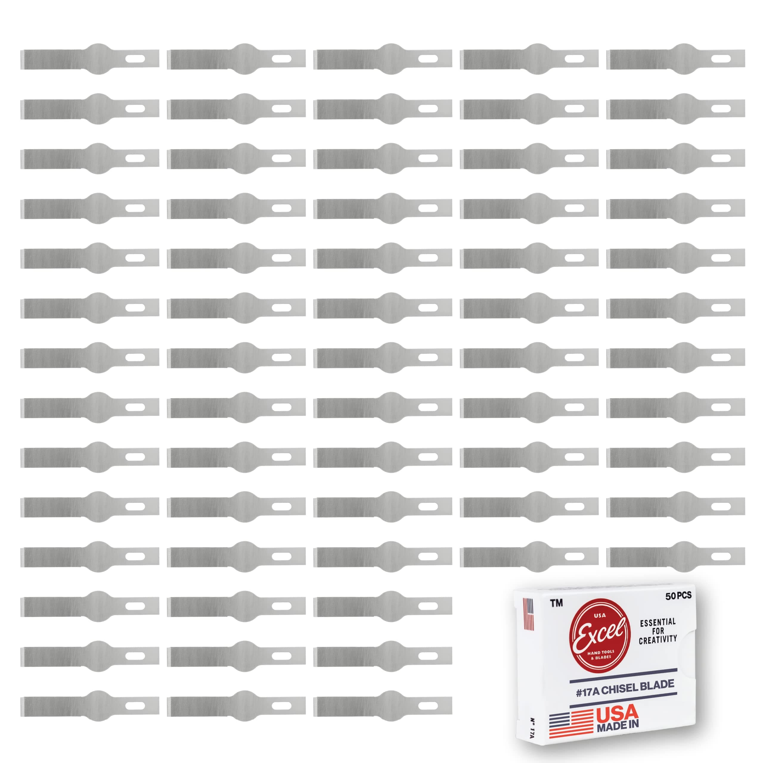 Excel Blades #17 Chisel Replacement Blades - 50 Pack Double Honed Craft Knife Blades - Perfect for Trimming Wood, Plastic, Paper, Leather and DIY, Made in USA
