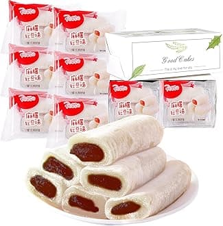 KWOLYKIM Mochi Rice Cake, 6 Pack Red Bean Flavor Asian Pastry Traditional Snack and Food Soft & Sweet Mochi Individually Packaging Dessert 360g/12.69oz
